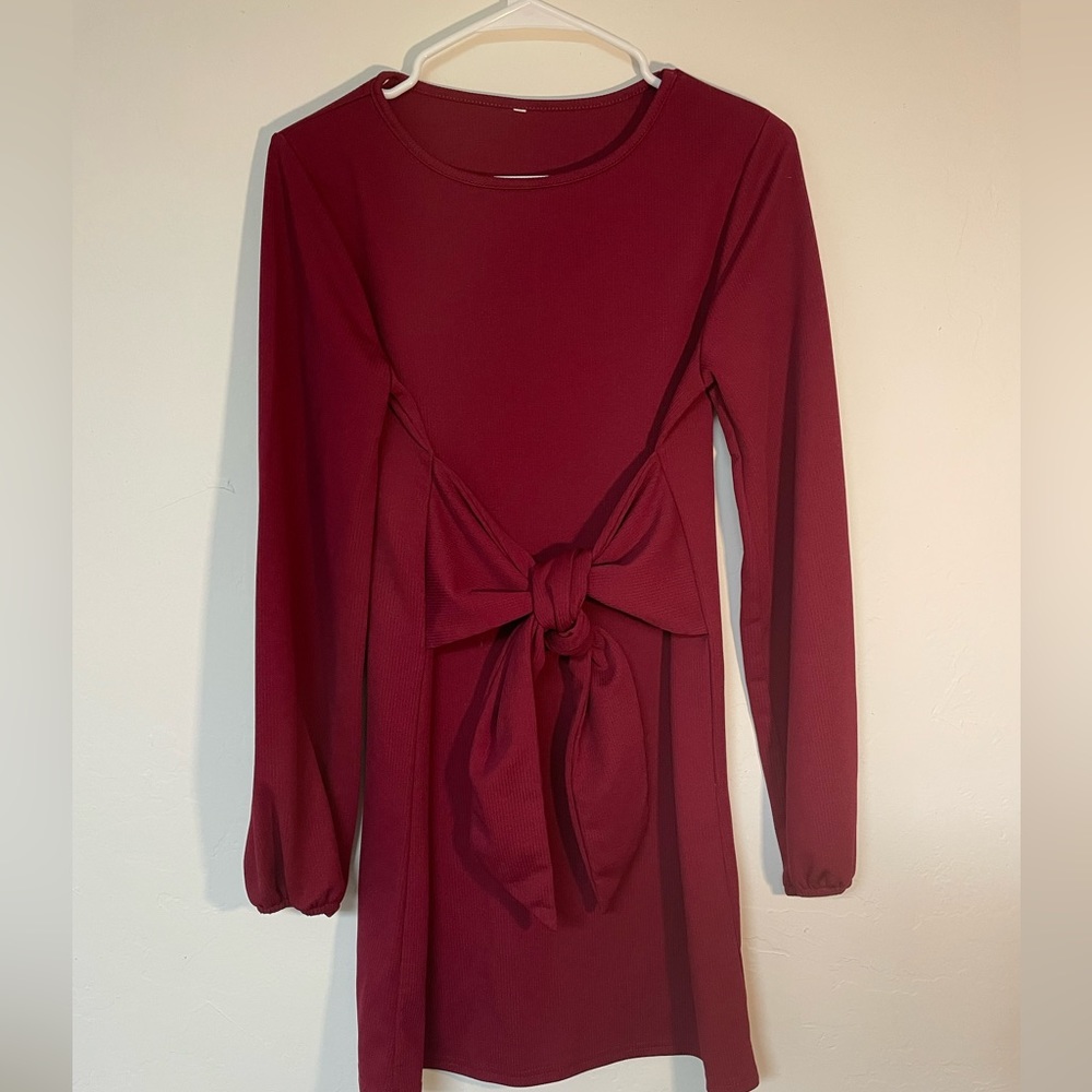 Burgundy tie front dress